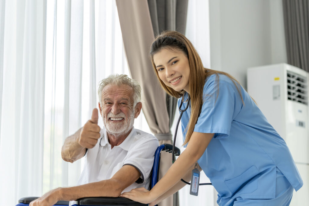 Nurse caring senior with compassionate heart
